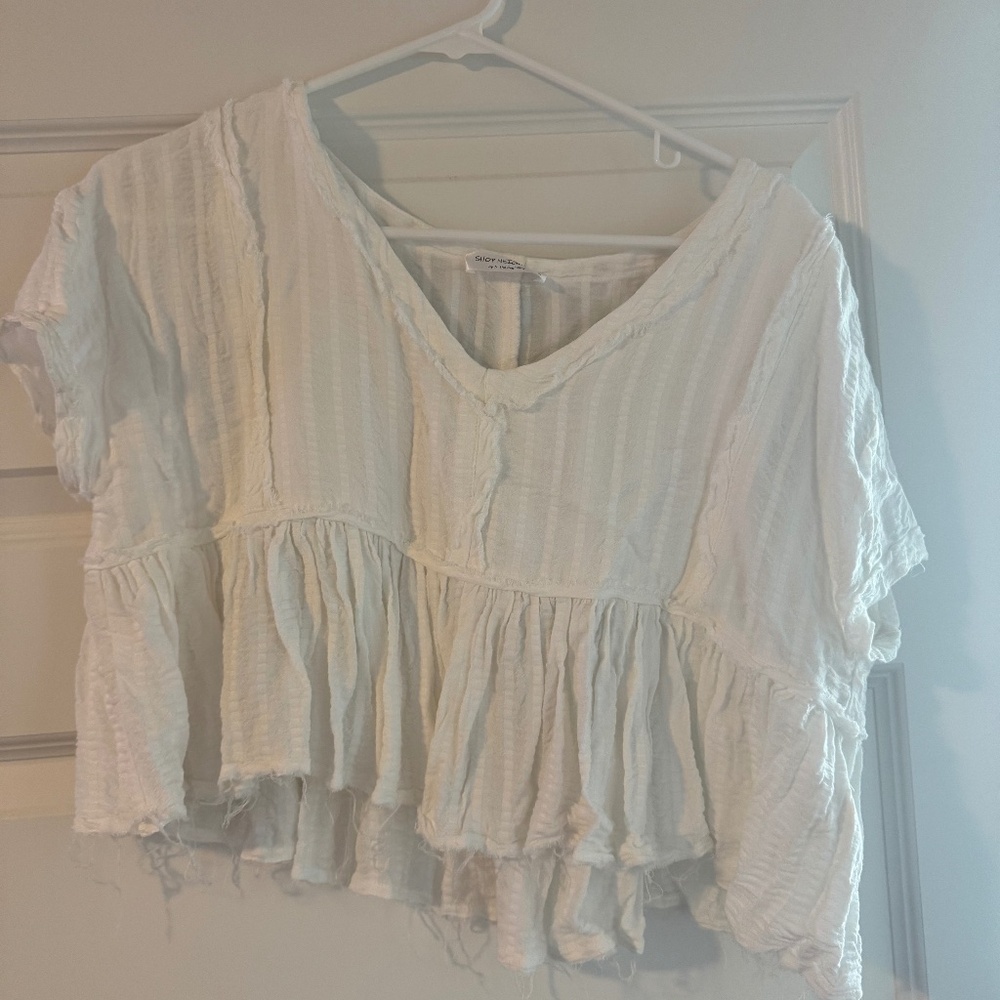 White Blouse Short Sleeve Crop